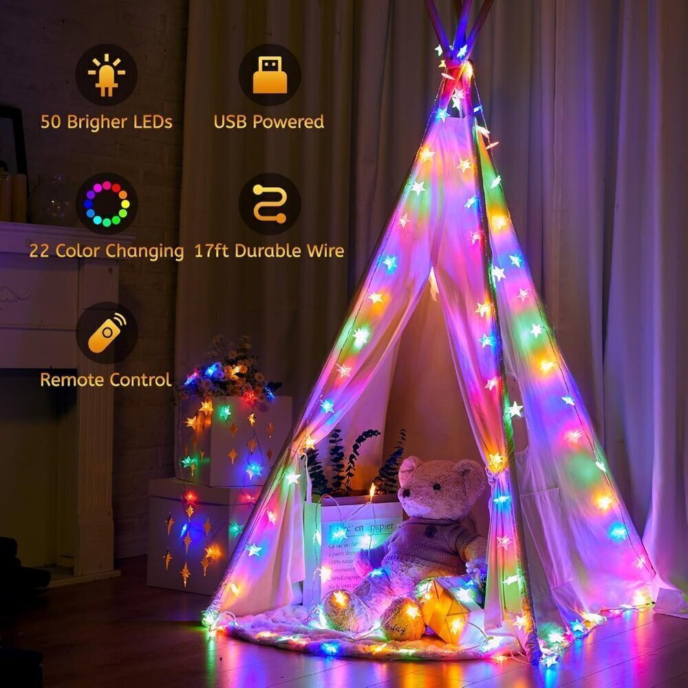50 LED Star String Lights RGB Color Changing Remote - Picture 4 of 6